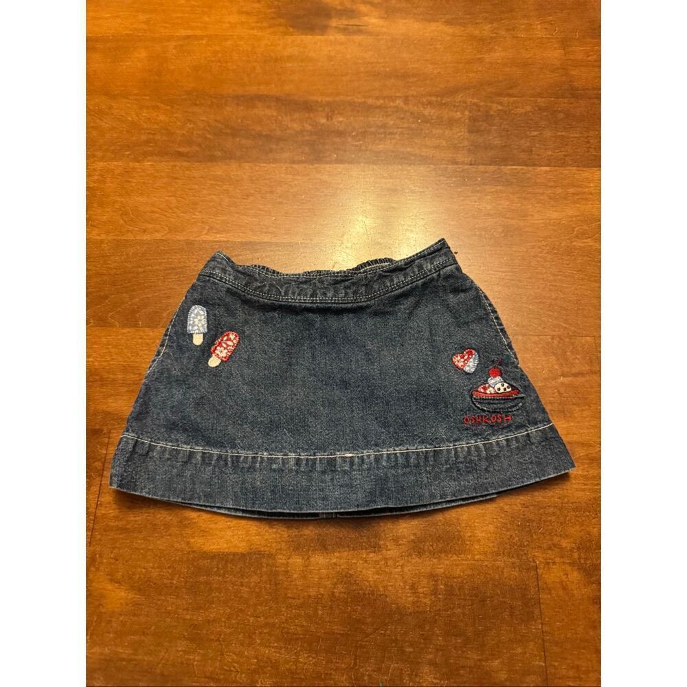 Vintage Y2K 90s Oshkosh girls denim skirt with ice cream embroidery size 6-9 mon